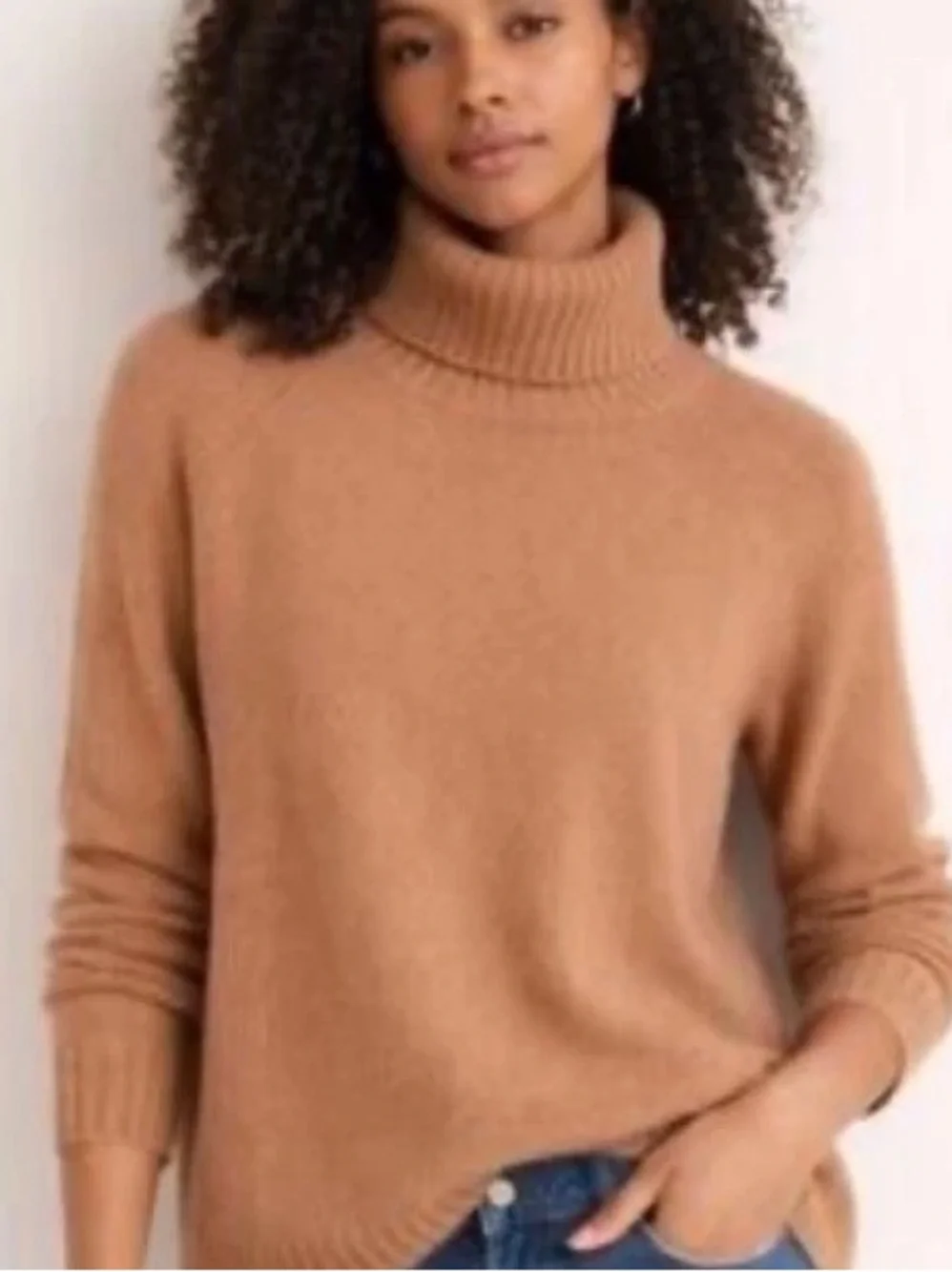 J. Crew Turtleneck Cozy Super Soft Yarn Sz. M Camel High Low Sweater Wool Blend.